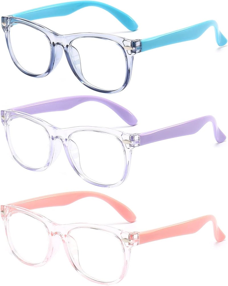 FANNYGO Store 3 Pack kids Blue Light Blocking Glasses for girls boys Computer Blue Light Blocking Glasses For Age 3-9 (Light blue + Light purple + Light pink) - Image 1